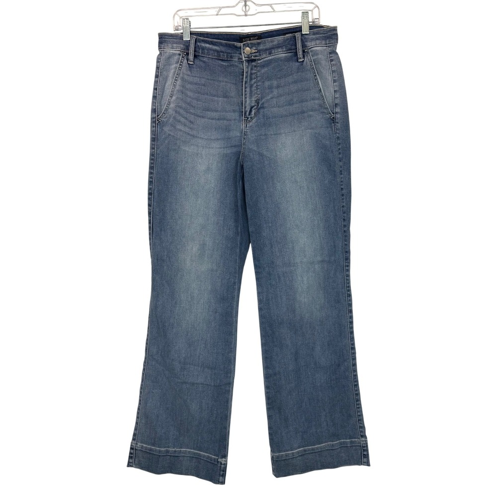 Judy Blue High Rise Wide Leg Jeans Light/Medium Wash Stretch EUC Sz 15/32